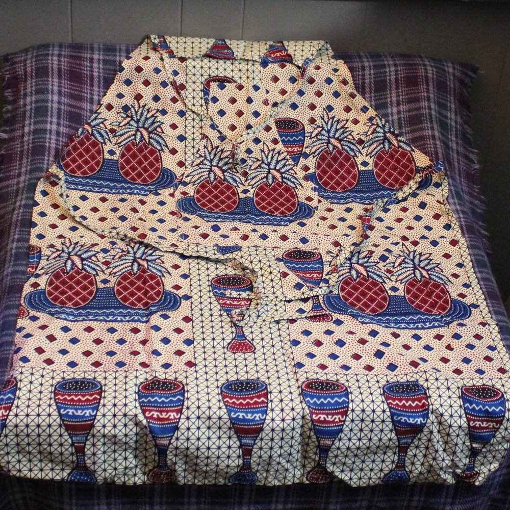 Vintage Blue and Red Fabric Handsewn Apron